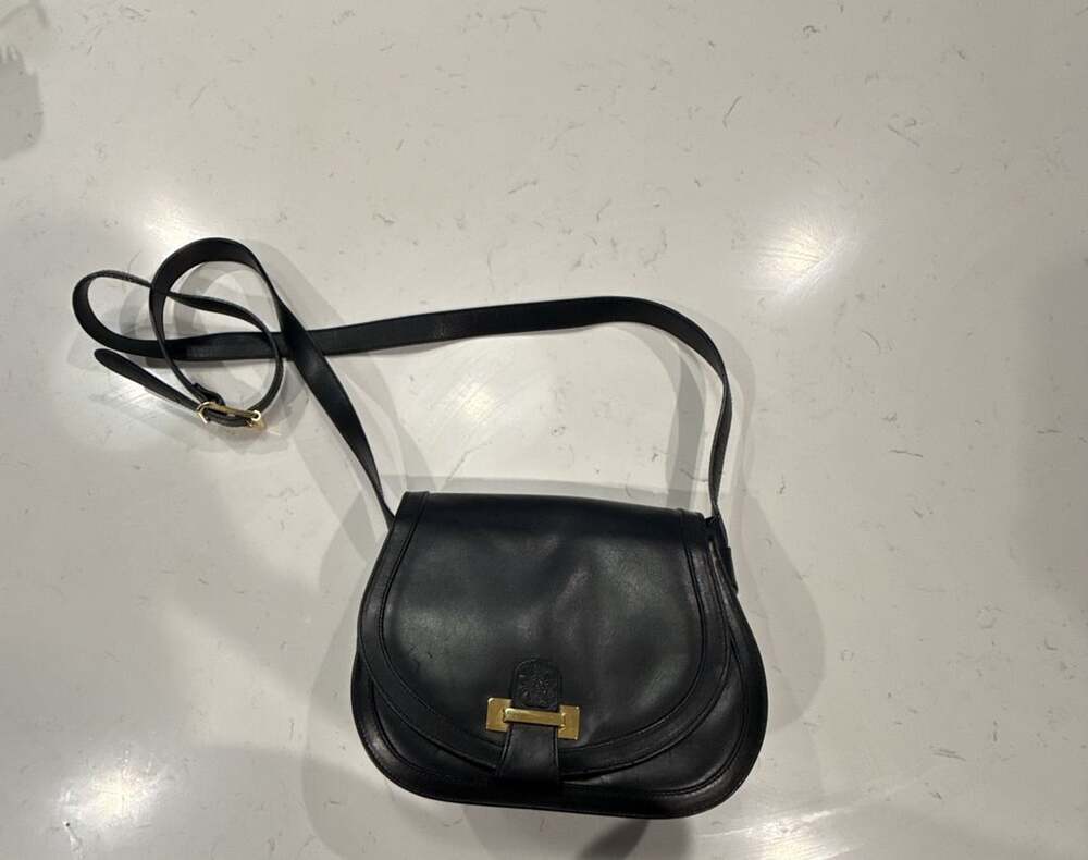 Orient Express Vintage Black Leather Saddle Crossbody Bag